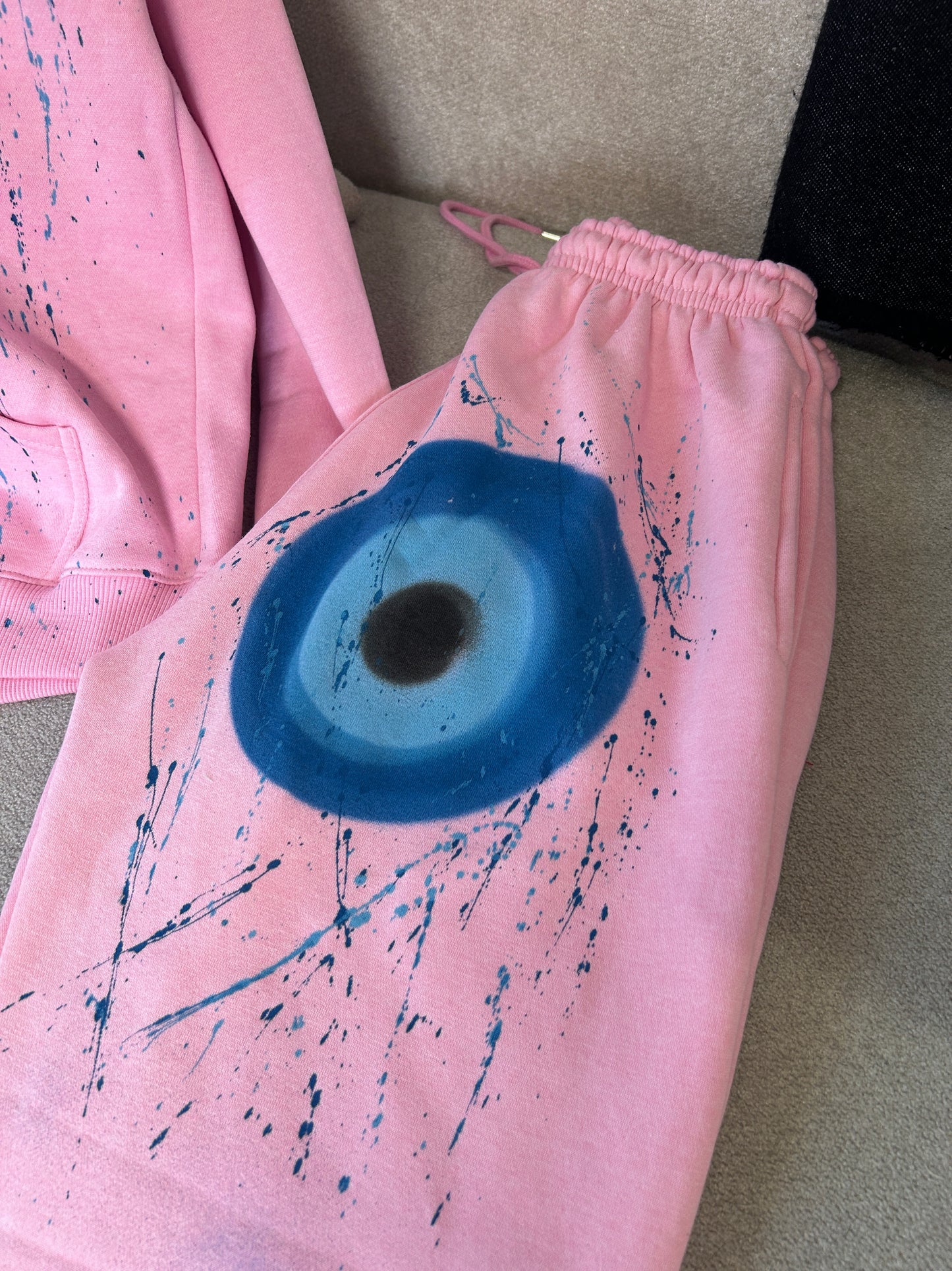 Girls Blue Evil Eye Spray paint Pink Hoodie and Jogger set 🧿🩷