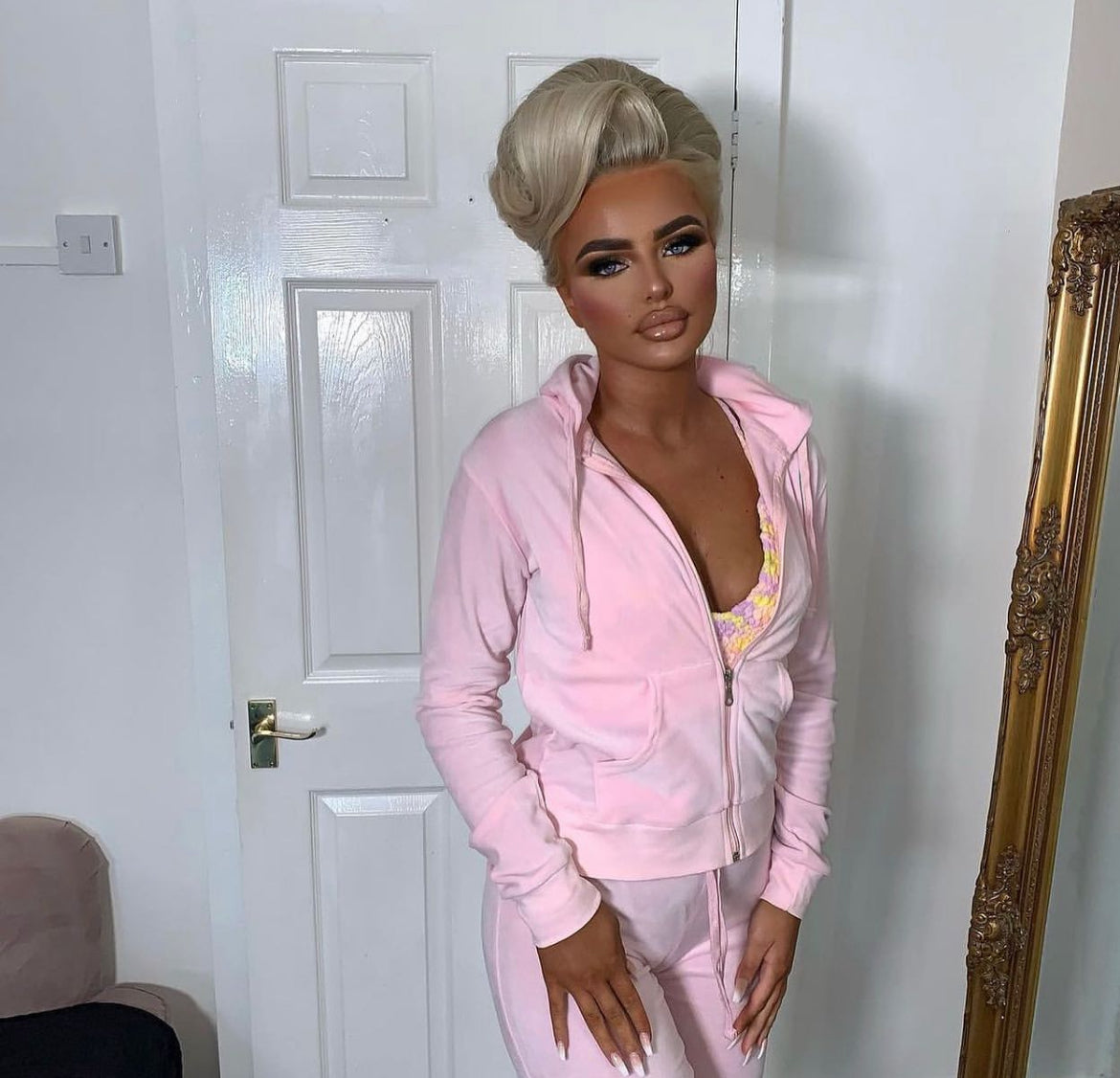 Baby Pink Diamanté Luxe Velour Loungewear Set
