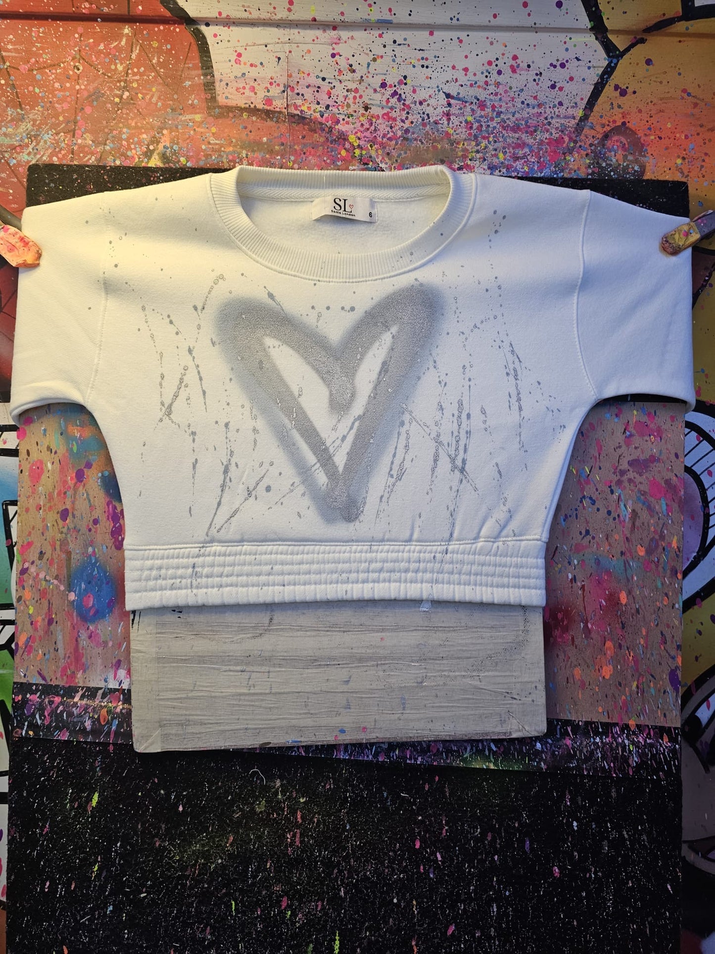 Women’s Cropped Silver hearts jumper and jogger set 🩶
