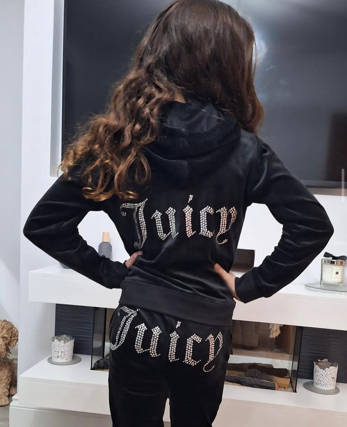 Classic Black Girls Diamante' Velour Loungewear Set