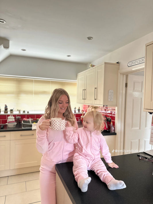 Baby Pink Babies Diamanté Velour Loungewear Set