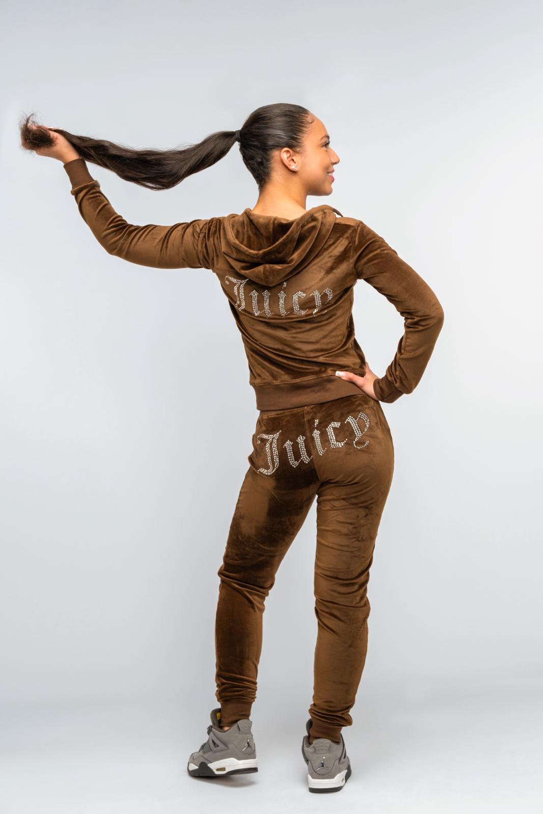 Chocolate Brown Diamante' Luxe Velour Loungewear Set