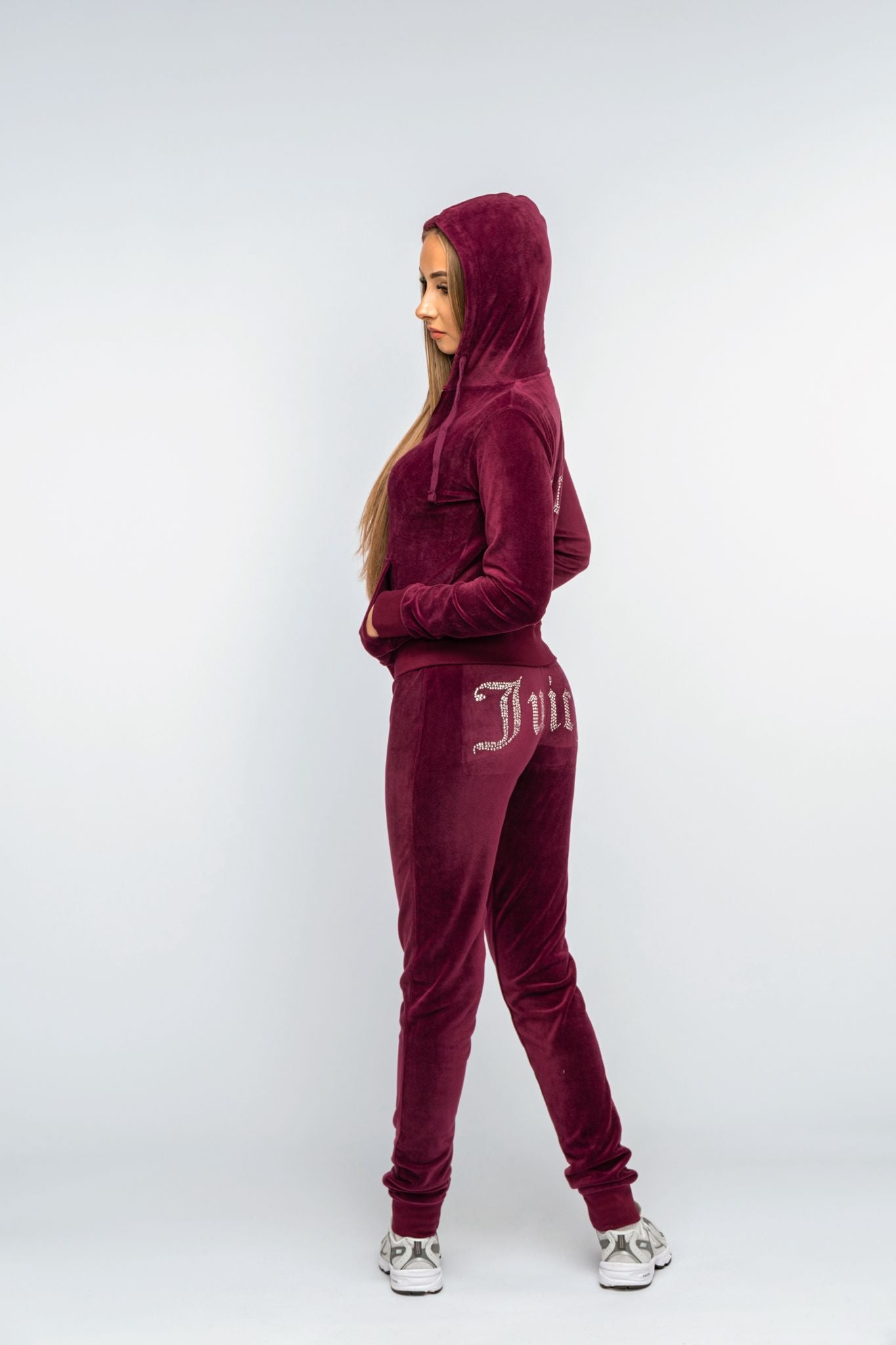 Rich Maroon Girls Diamante' Velour Loungewear Set