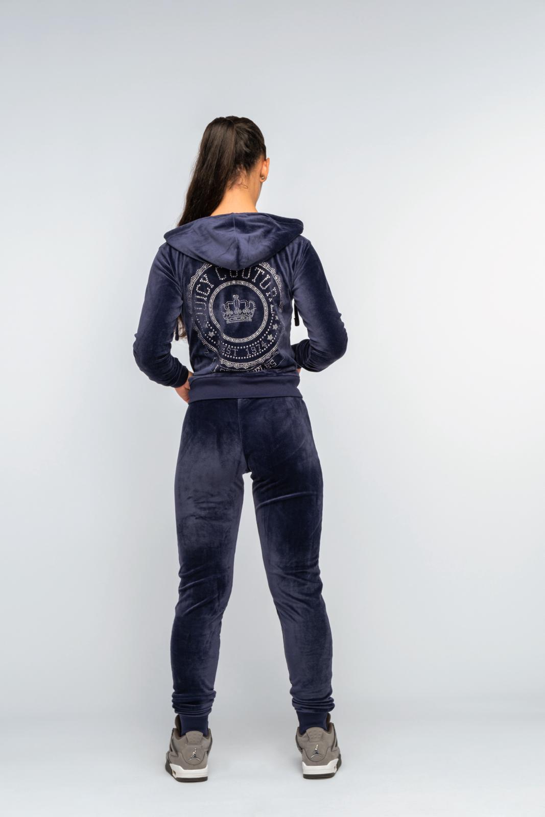 Classic Navy Girls Crown Diamante' Velour Loungewear Set