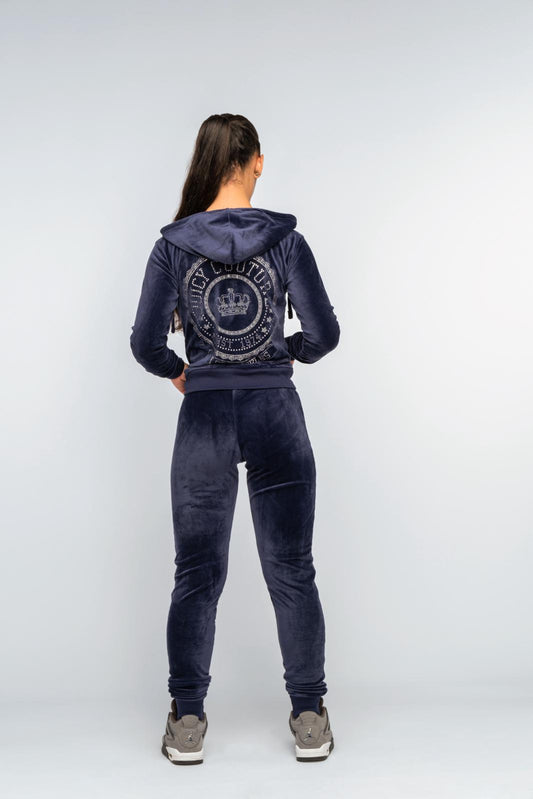 Classic Navy Girls Crown Diamante' Velour Loungewear Set