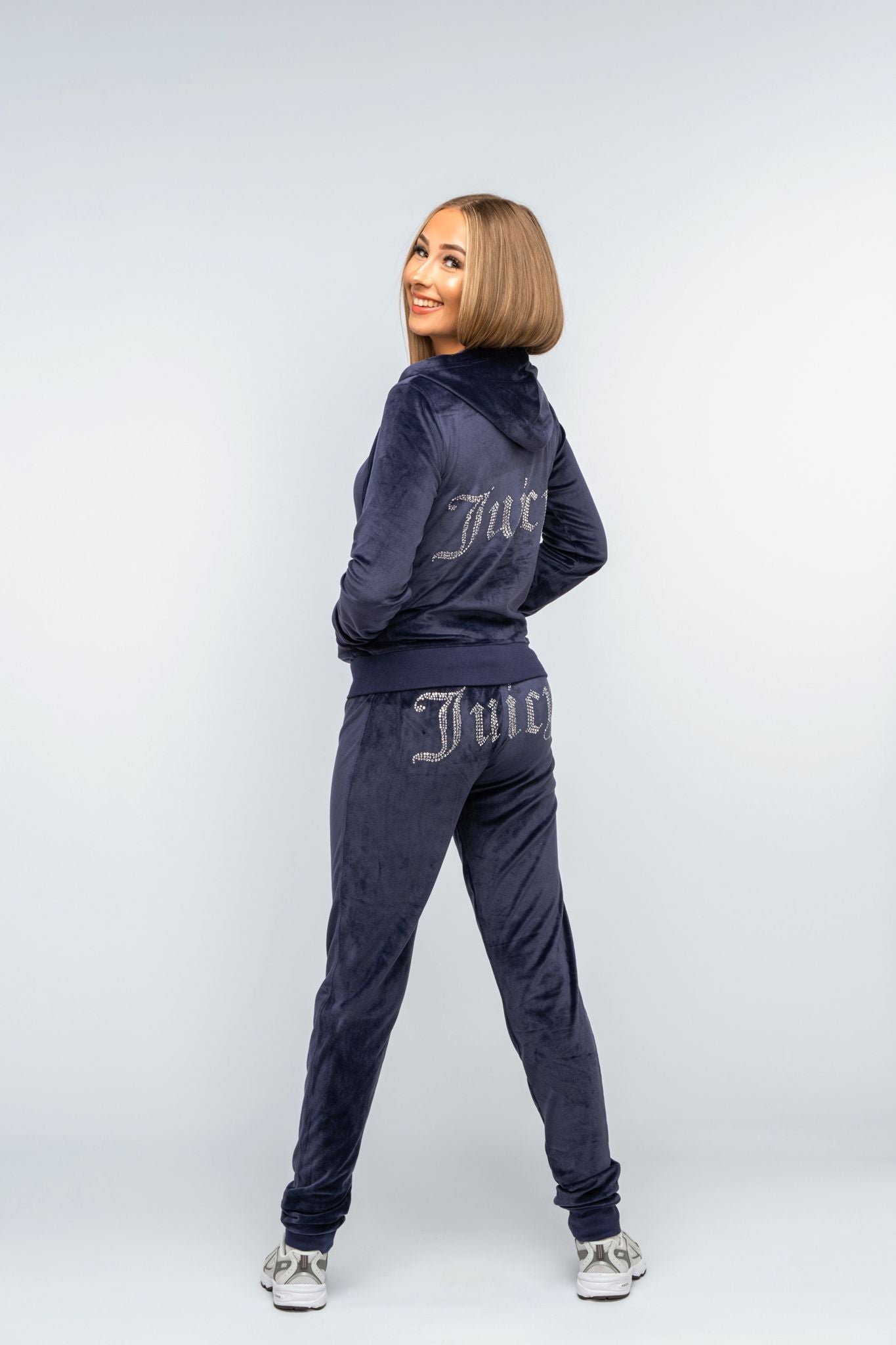 Classic Navy Girls Diamante' Velour Loungewear Set