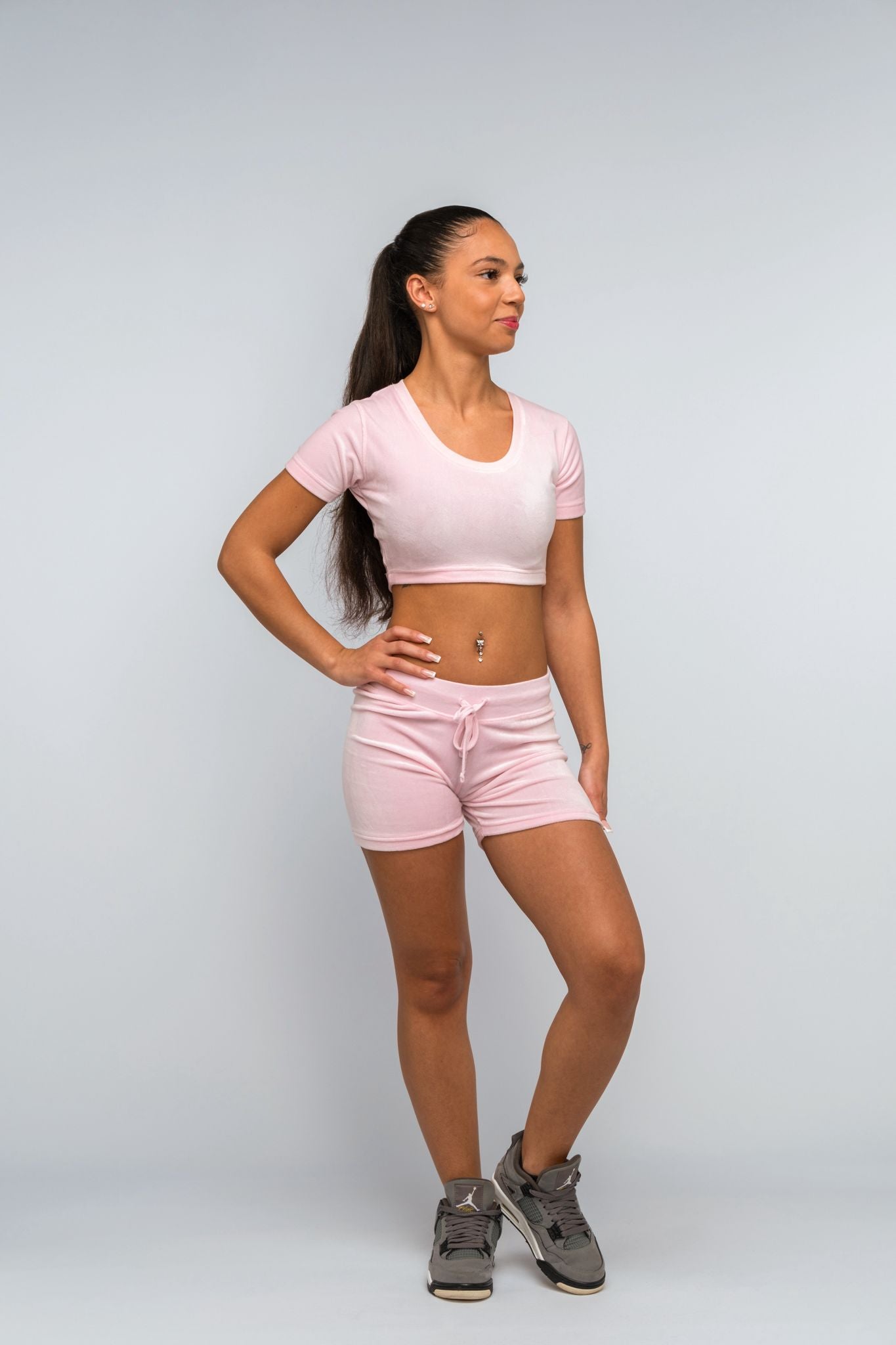 Essential Pink Velour Crop T-Shirt & Short Set