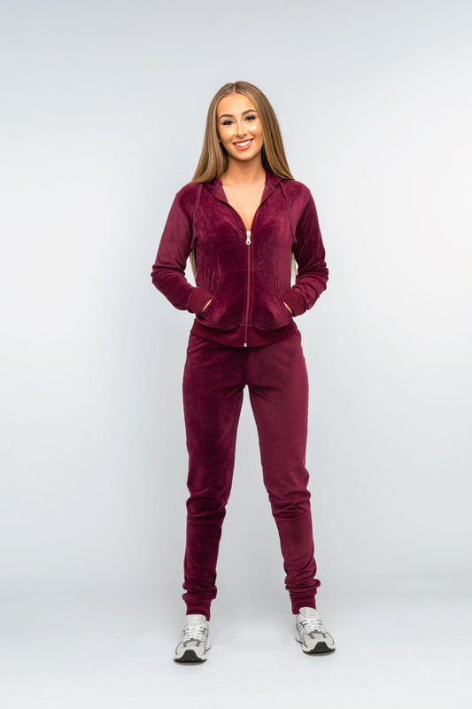 Rich Maroon Girls Luxe Velour Loungewear Set