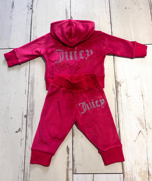 Red Baby Velour Diamanté Zip Hoodie & Joggers Set