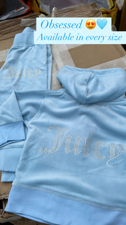 Sky Blue Babies Velour diamanté tracksuit