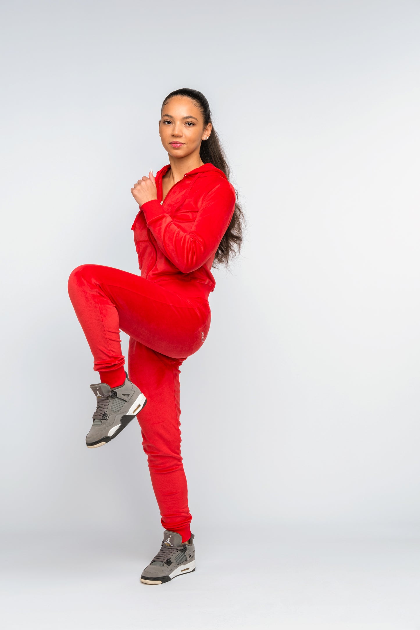 London Red Diamante' Luxe Velour Loungewear Set