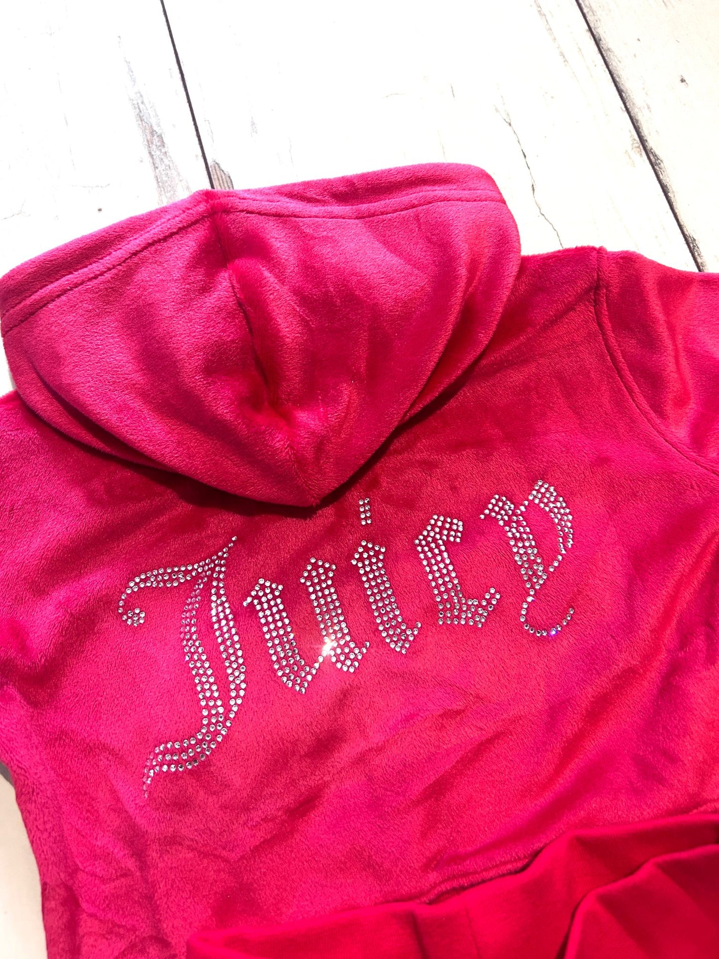 Red Baby Velour Diamanté Zip Hoodie & Joggers Set