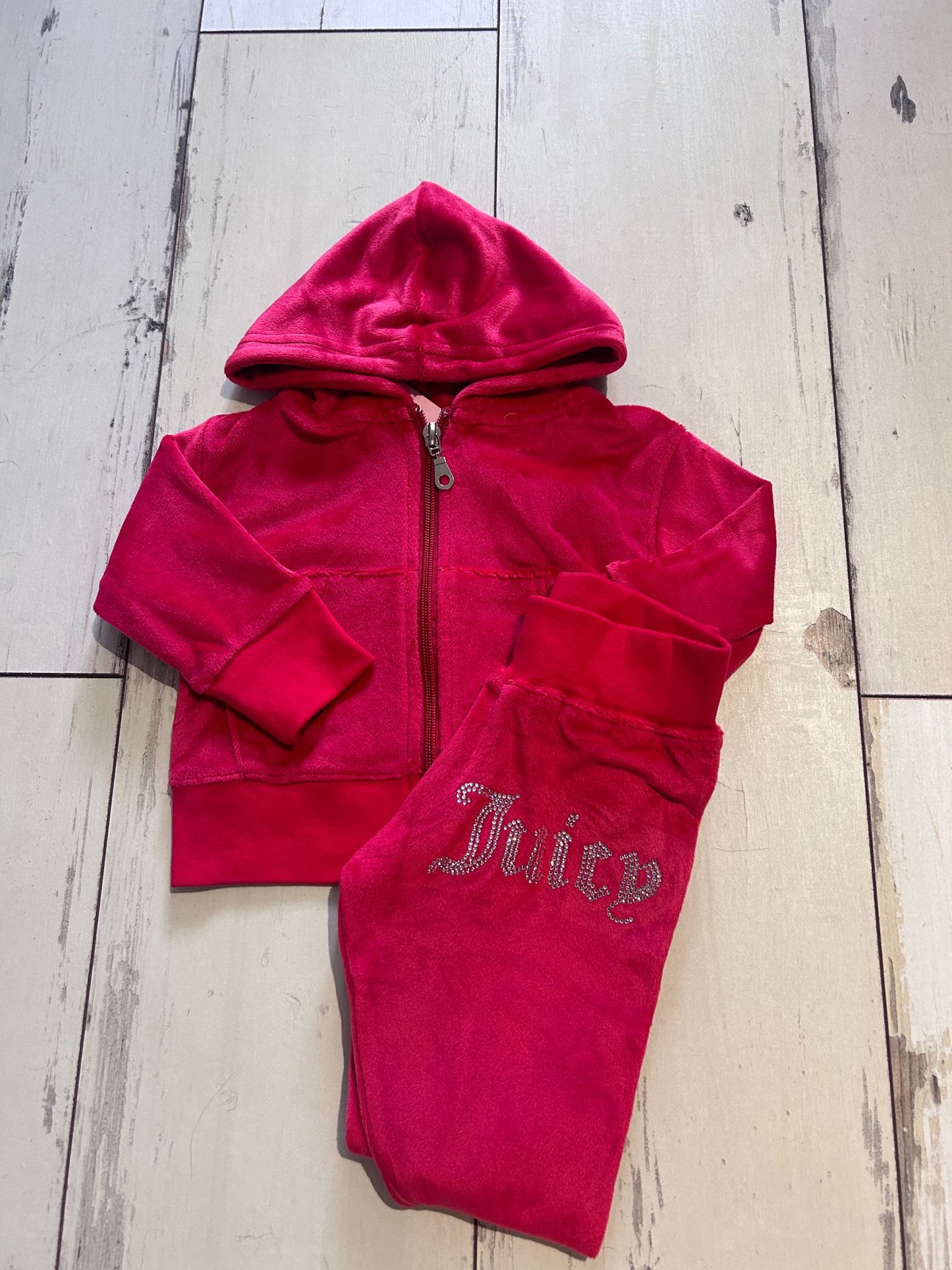 Red Baby Velour Diamanté Zip Hoodie & Joggers Set