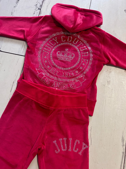 Red Baby Velour Crown Diamante' Zip Hoodie & Jogger Set