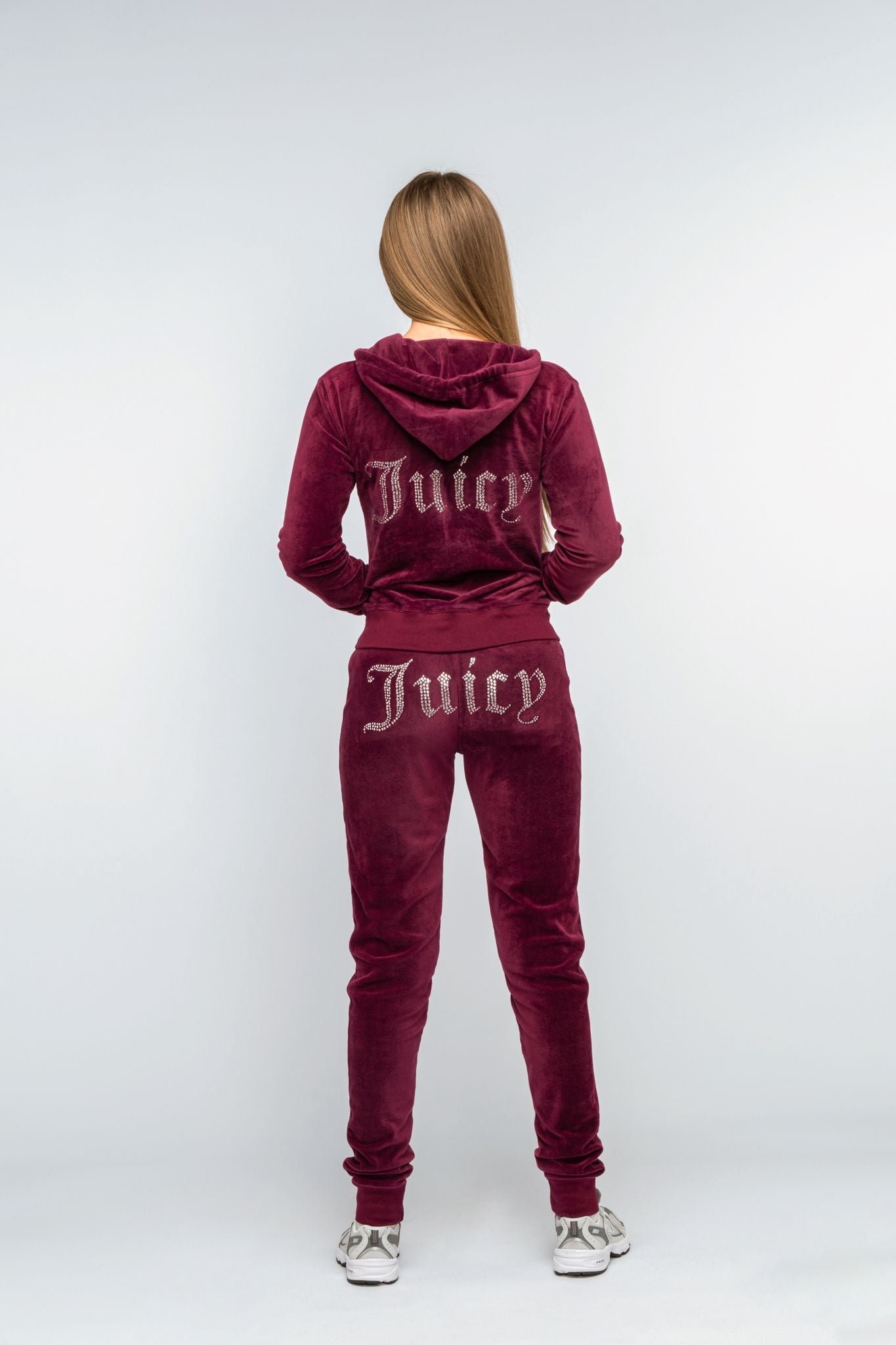 Rich Maroon Girls Diamante' Velour Loungewear Set