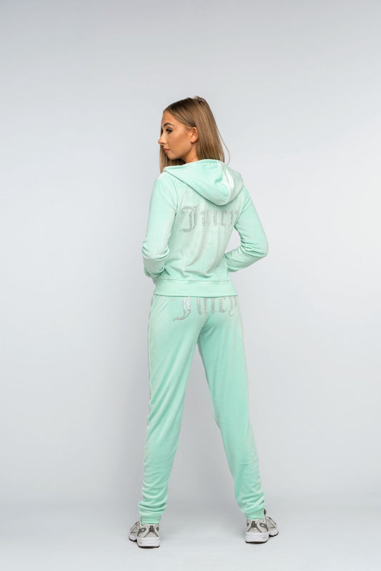 Mint Green Girls Diamante' Velour Loungewear Set