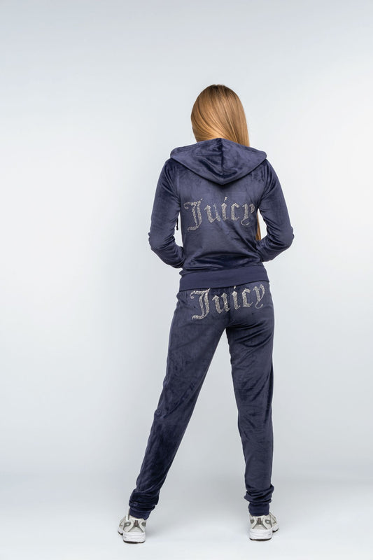 Classic Navy Diamante' Luxe Velour Loungewear Set