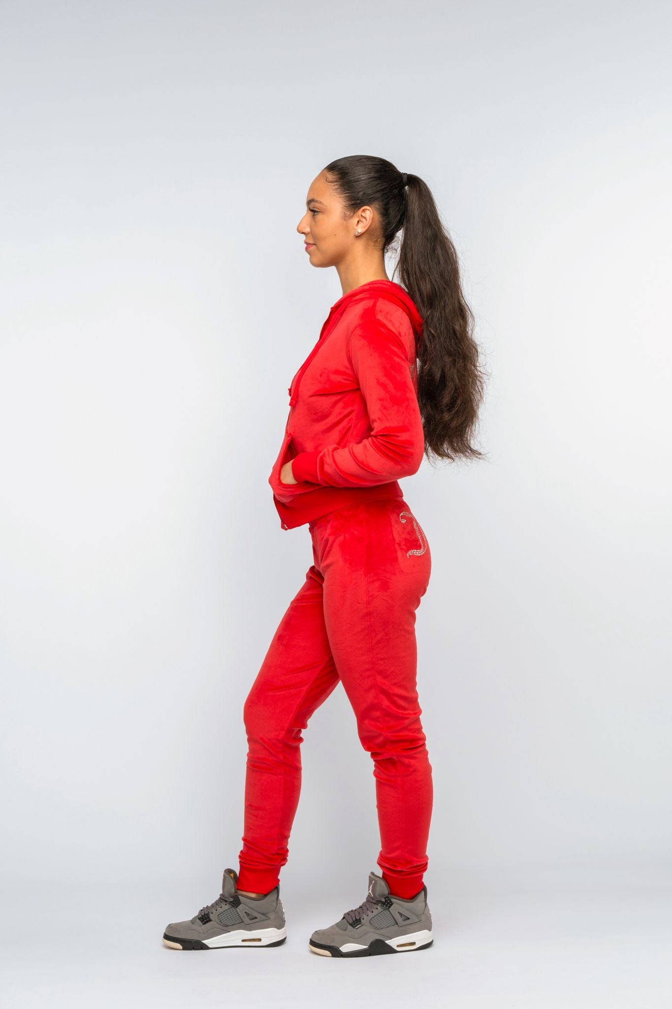 London Red Diamante' Luxe Velour Loungewear Set