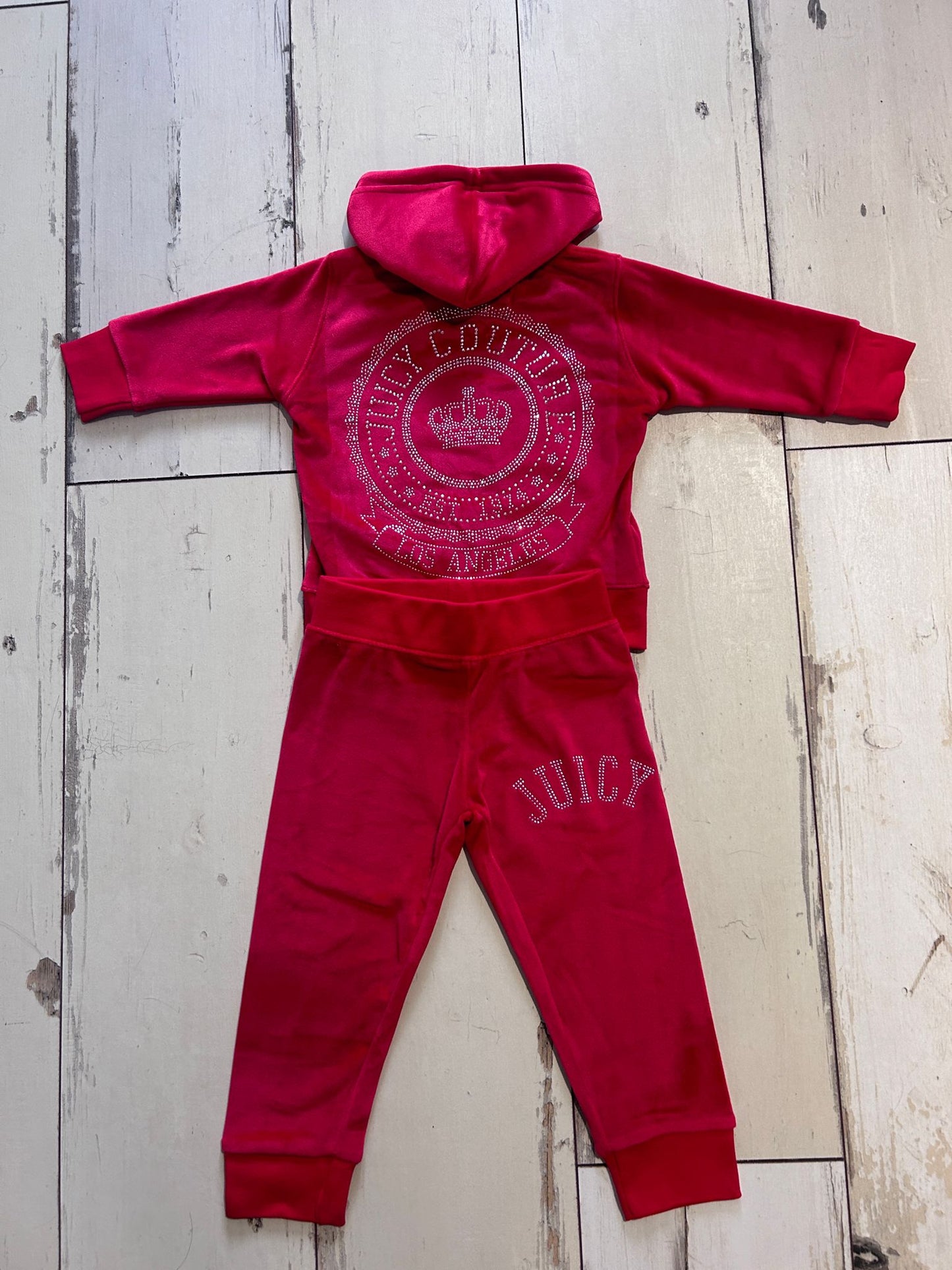 Red Baby Velour Crown Diamante' Zip Hoodie & Jogger Set