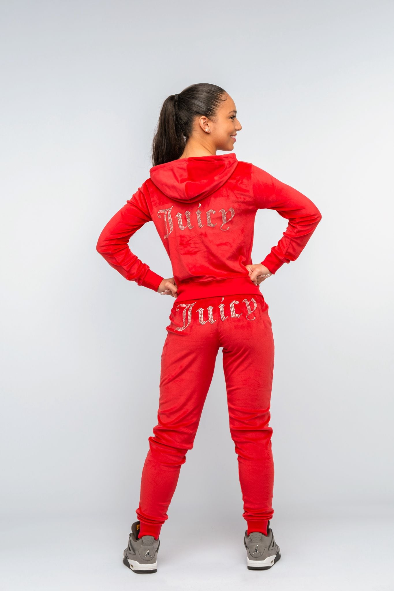 London Red Girls Diamante Velour Loungewear Set